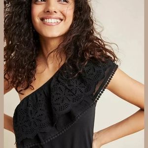Anthropologie one-shoulder lace top XS